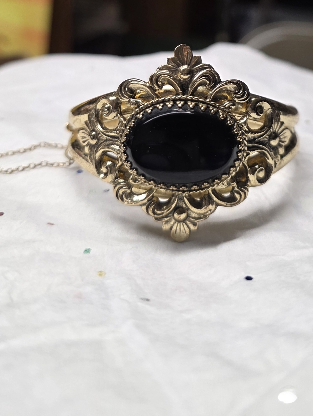 Hinged Bracelet, Black Stone, W Lots Of Detail